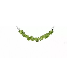 Peridot crystal chips stone with silver tone chain necklace
